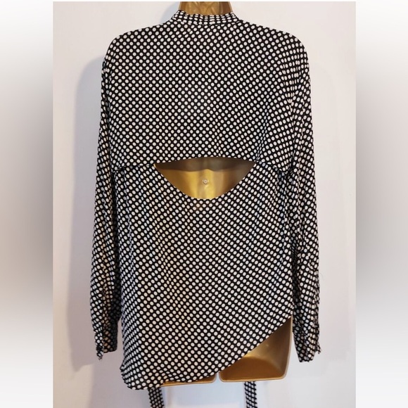 Zara Studio black & white polka dot tie neck blouse - size Small (S) - Picture 6 of 6